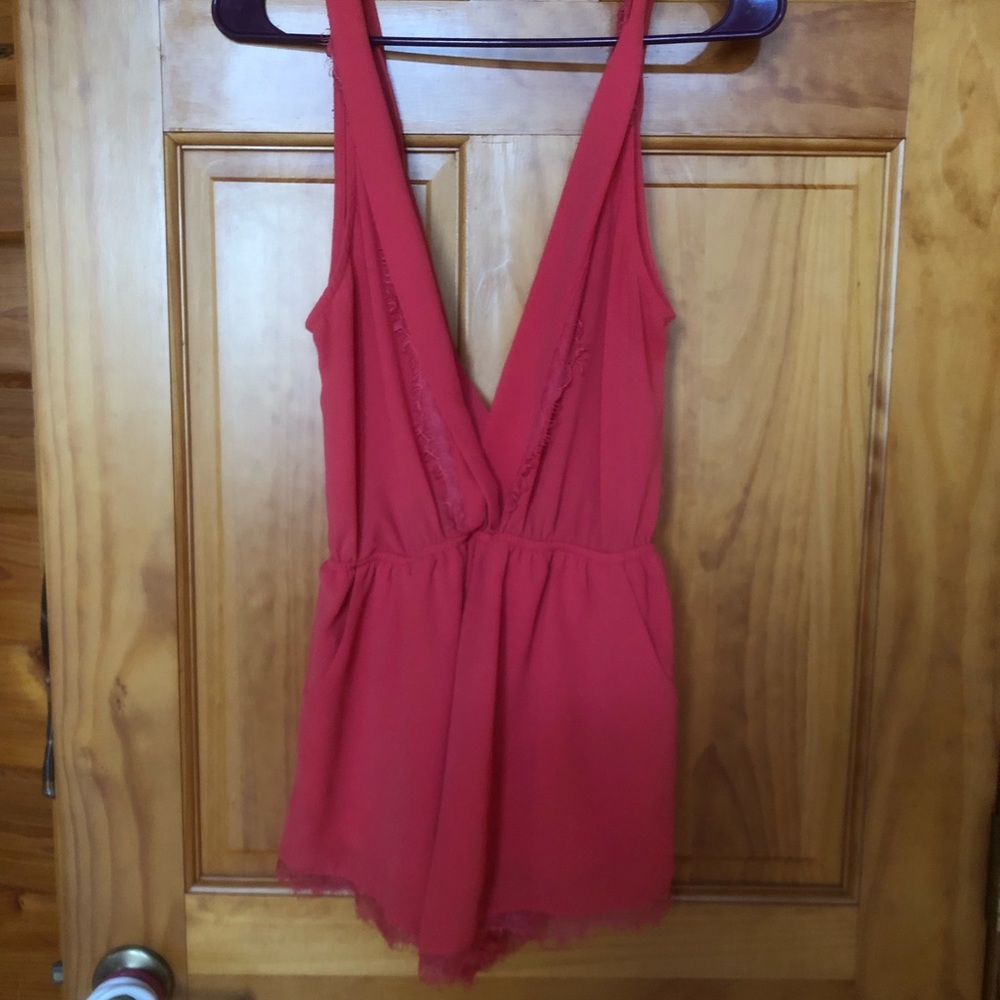 Pink lace detail romper